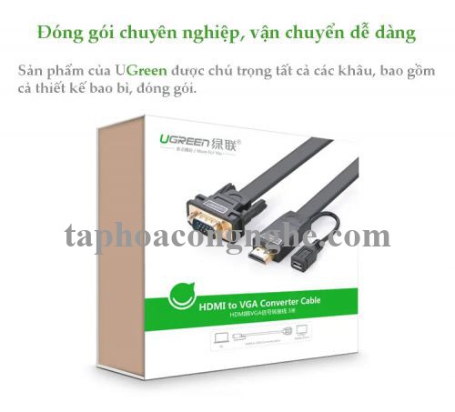 Ugreen 40232 3M màu Đen Cáp chuyển đỗi HDMI sang VGA kèm cổng trợ nguồn Micro USB MM101 30040232